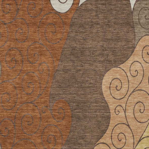 8' X 10' Orange And Brown Abstract Washable Indoor Outdoor Area Rug
