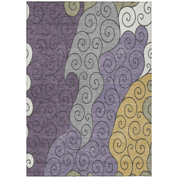10' X 14' Plum And Gray Abstract Washable Indoor Outdoor Area Rug