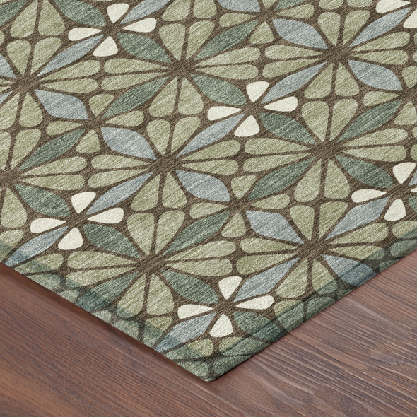 3' X 5' Green And Sage Geometric Washable Indoor Outdoor Area Rug