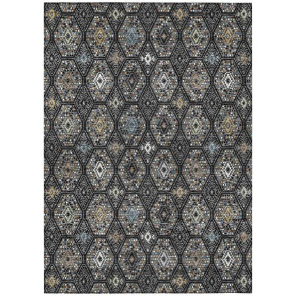 8' X 10' Black And Charcoal Geometric Washable Indoor Outdoor Area Rug