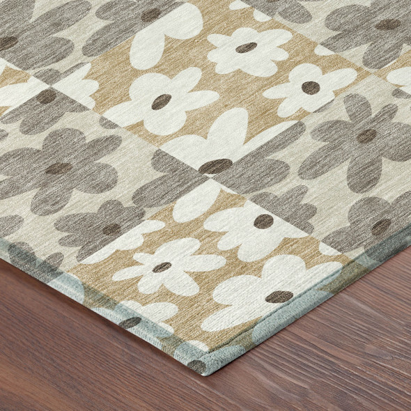 3' X 5' Beige And Ivory Floral Washable Indoor Outdoor Area Rug