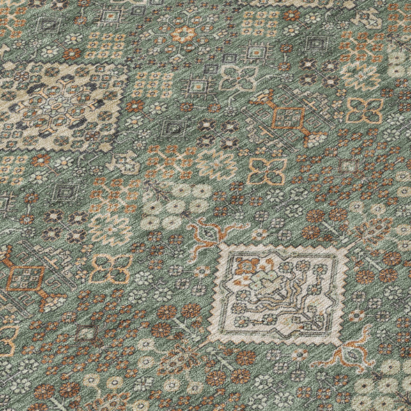 10' X 14' Green And Taupe Geometric Washable Indoor Outdoor Area Rug