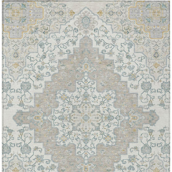 3' X 5' Ivory And Taupe Medallion Washable Indoor Outdoor Area Rug