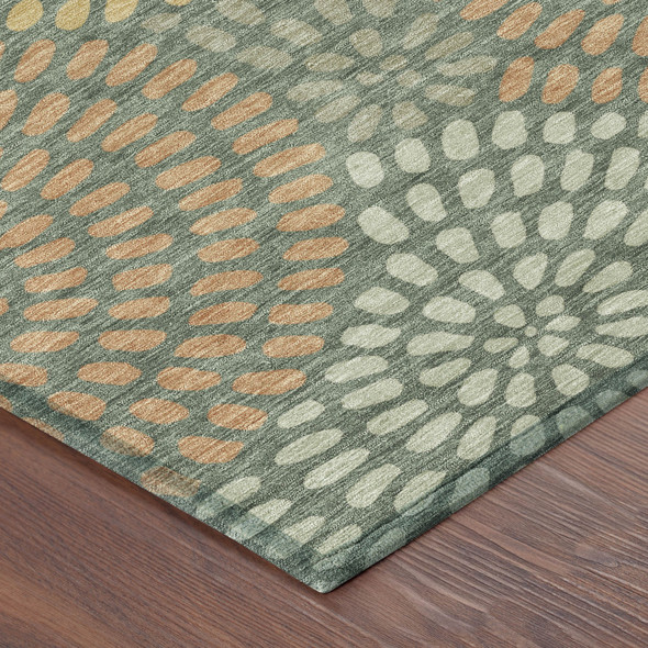 5' X 8' Green And Copper Geometric Washable Indoor Outdoor Area Rug