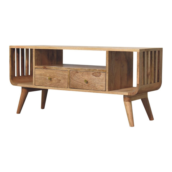 43" Brown Solid Wood Enclosed and Open Storage TV Stand