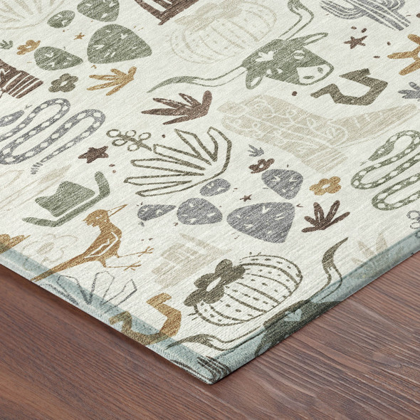 8' Ivory And Beige Round Cactus Washable Indoor Outdoor Area Rug