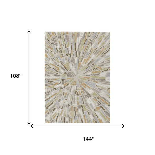 9' X 12' Beige And Taupe Abstract Washable Indoor Outdoor Area Rug