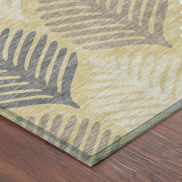 3' X 5' Gold And Ivory Floral Washable Indoor Outdoor Area Rug