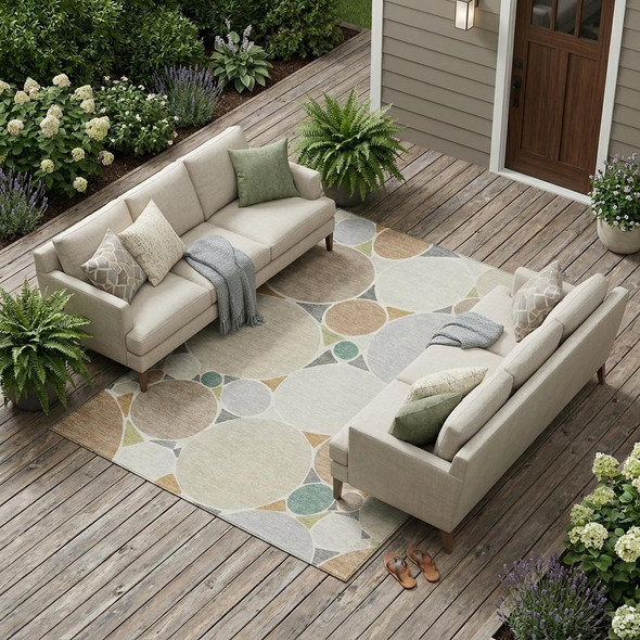 9' X 12' Beige And Gray Geometric Washable Indoor Outdoor Area Rug