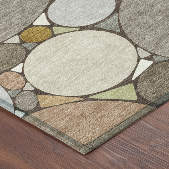 5' X 8' Taupe And Beige Geometric Washable Indoor Outdoor Area Rug