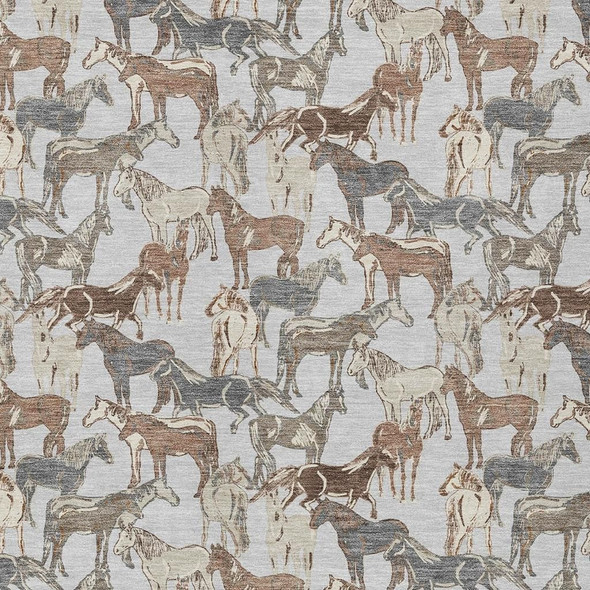 10' X 14' Silver And Gray Horse Washable Indoor Outdoor Area Rug
