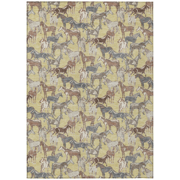 8' X 10' Wheat And Taupe Horse Washable Indoor Outdoor Area Rug