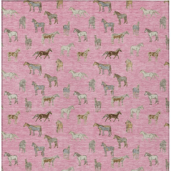 9' X 12' Blush And Beige Horse Washable Indoor Outdoor Area Rug