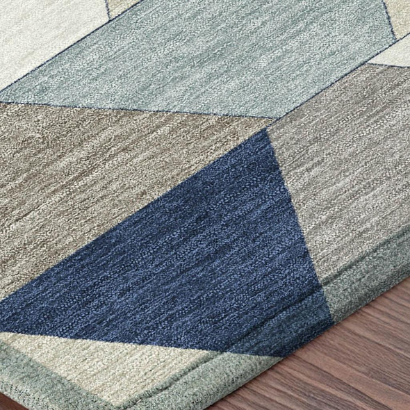 5' X 8' Navy Blue And Teal Blue Geometric Washable Indoor Outdoor Area Rug
