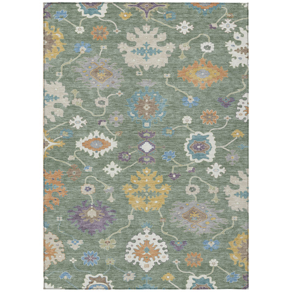 9' X 12' Sage And Orange Oriental Washable Indoor Outdoor Area Rug