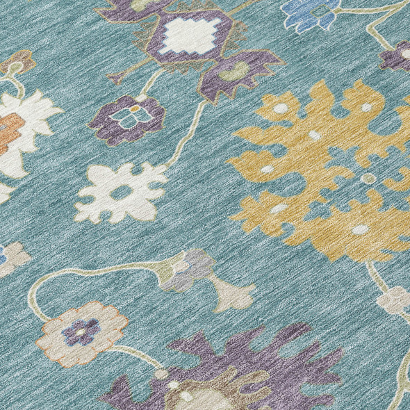 8' X 10' Teal Blue And Sage Oriental Washable Indoor Outdoor Area Rug