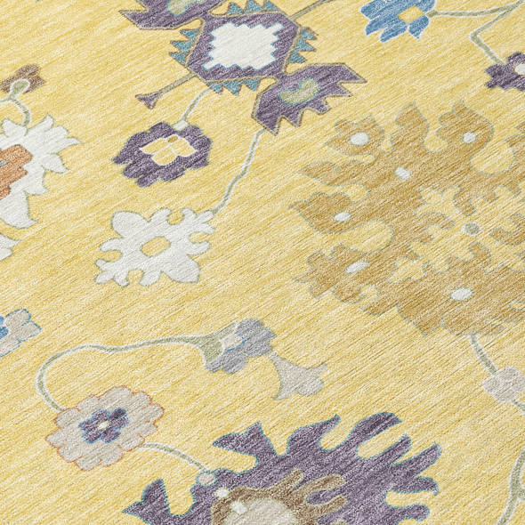 10' X 14' Yellow And Teal Blue Oriental Washable Indoor Outdoor Area Rug