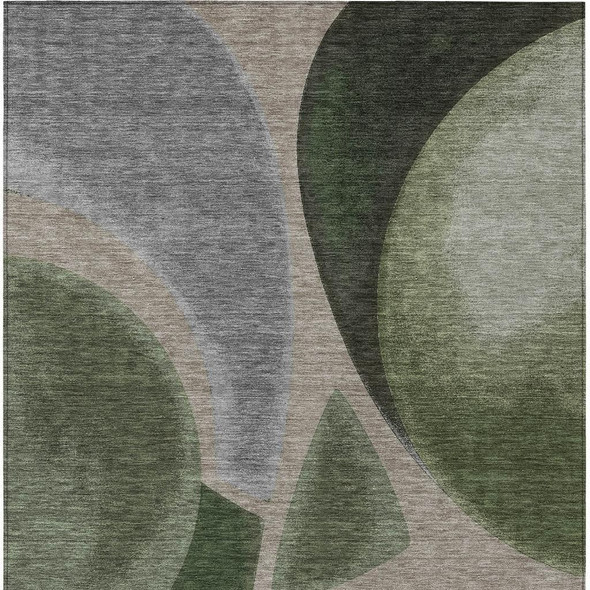 5' X 8' Olive Green And Green Abstract Washable Indoor Outdoor Area Rug