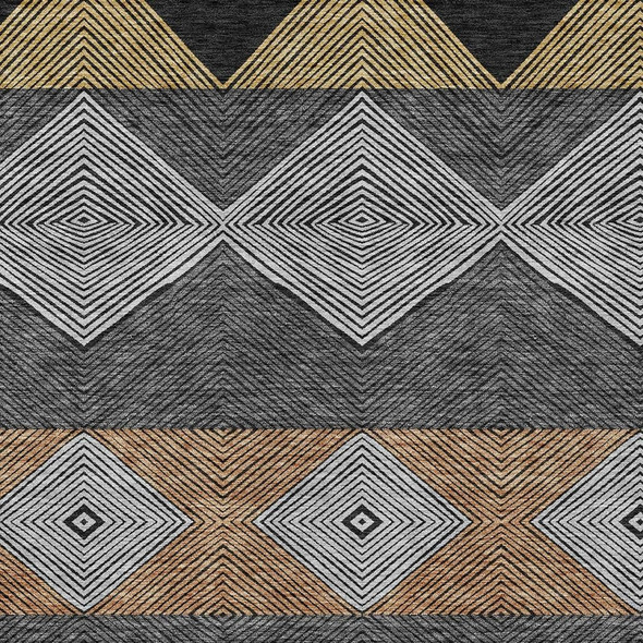 9' X 12' Black And Granite Gray Geometric Washable Indoor Outdoor Area Rug