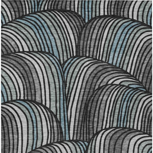 8' X 10' Black And Gray Abstract Washable Indoor Outdoor Area Rug