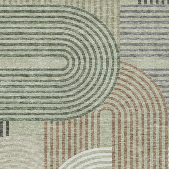 10' X 14' Green And Brown Geometric Washable Indoor Outdoor Area Rug