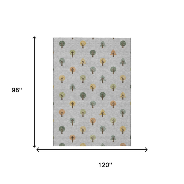 8' X 10' Silver And Green Geometric Washable Indoor Outdoor Area Rug