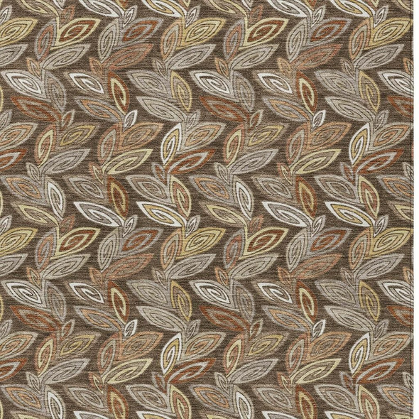 8' X 10' Chocolate And Brown Botanical Leaves Washable Indoor Outdoor Area Rug