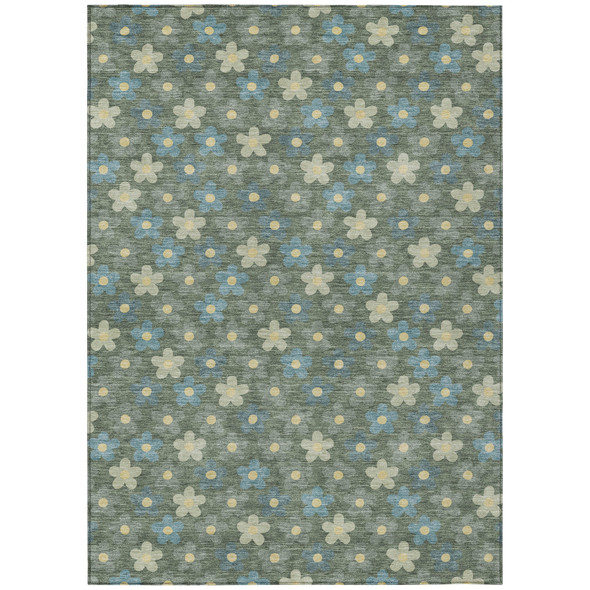 8' X 10' Green And Sage Floral Washable Indoor Outdoor Area Rug