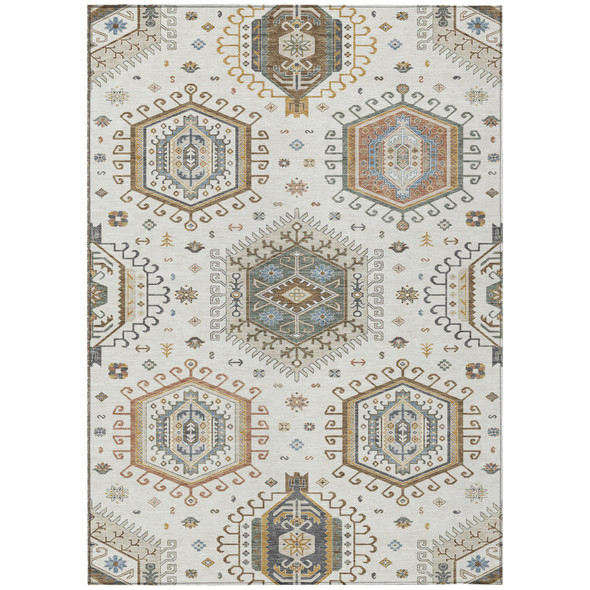 5' X 8' Ivory And Beige Tribal Washable Indoor Outdoor Area Rug