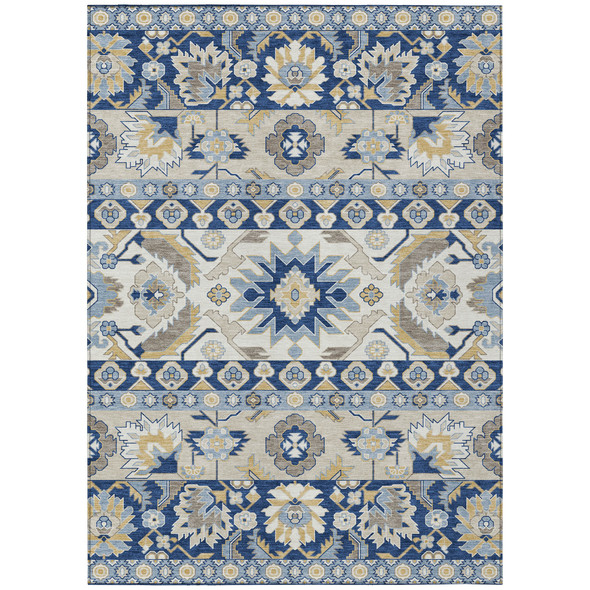 8' X 10' Navy Blue And Ivory Cactus Washable Indoor Outdoor Area Rug