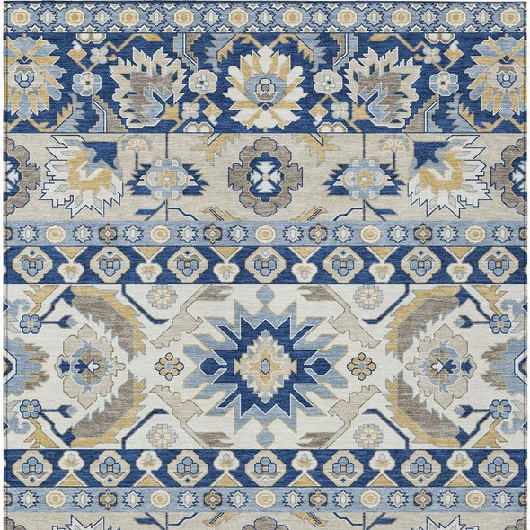 10' X 14' Navy Blue And Ivory Cactus Washable Indoor Outdoor Area Rug