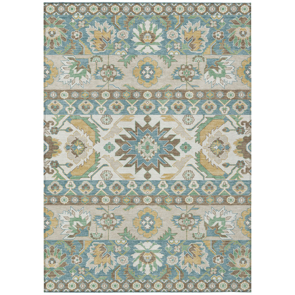 3' X 5' Teal Blue And Ivory Cactus Washable Indoor Outdoor Area Rug