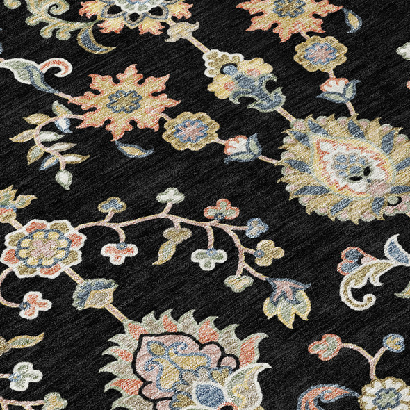 5' X 8' Black And Beige Abstract Washable Indoor Outdoor Area Rug