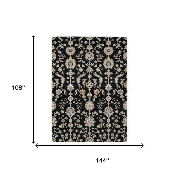 9' X 12' Black And Beige Abstract Washable Indoor Outdoor Area Rug