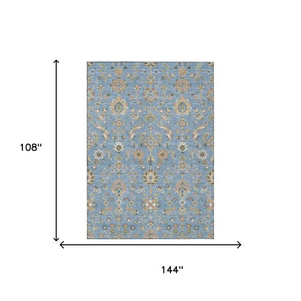 9' X 12' Denim Blue And Copper Abstract Washable Indoor Outdoor Area Rug
