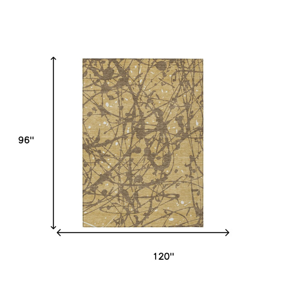 8' X 10' Gold And Brown Abstract Washable Indoor Outdoor Area Rug
