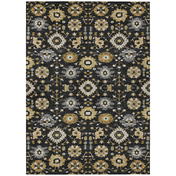 10' X 14' Black And Graphite Geometric Washable Indoor Outdoor Area Rug