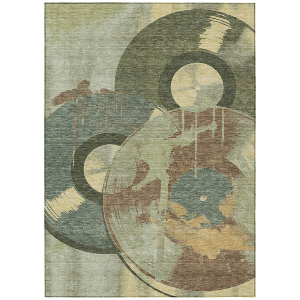 9' X 12' Green And Brown Geometric Washable Indoor Outdoor Area Rug