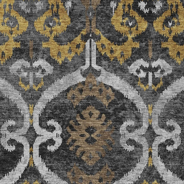 5' X 8' Black And Graphite Ikat Washable Indoor Outdoor Area Rug