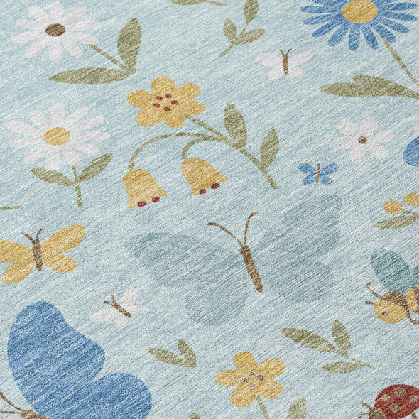 10' X 14' Sky Blue And Blue Abstract Washable Indoor Outdoor Area Rug