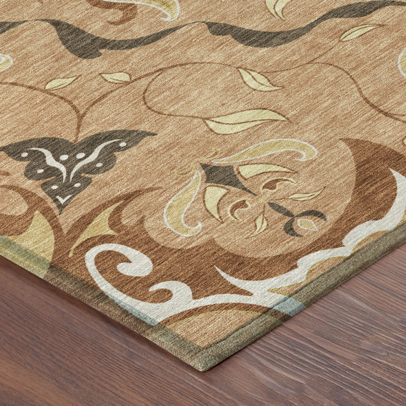 8' Copper And Orange Round Damask Washable Indoor Outdoor Area Rug