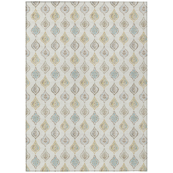8' X 10' Ivory And Linen Floral Washable Indoor Outdoor Area Rug