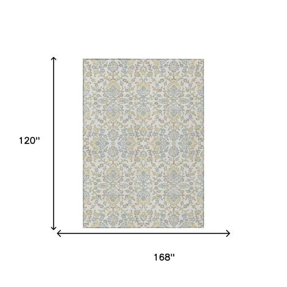 10' X 14' Ivory And Linen Geometric Washable Indoor Outdoor Area Rug