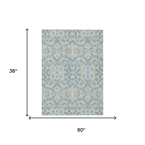 3' X 5' Sky Blue And Blue Geometric Washable Indoor Outdoor Area Rug