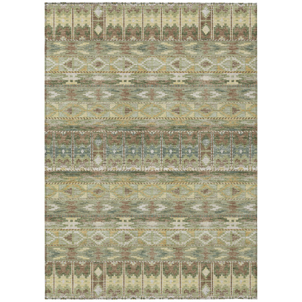 3' X 5' Green And Brown Geometric Washable Indoor Outdoor Area Rug