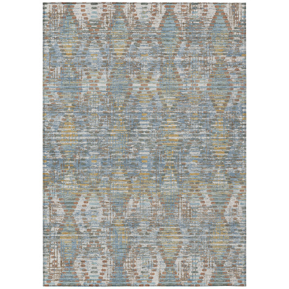 3' X 5' Denim Blue And Blue Floral Medallion Washable Indoor Outdoor Area Rug