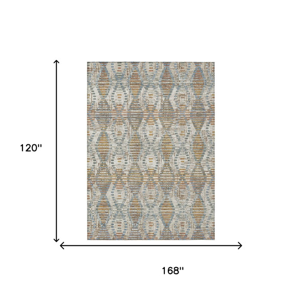 10' X 14' Ivory And Beige Floral Medallion Washable Indoor Outdoor Area Rug