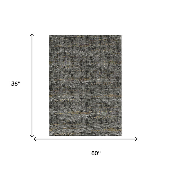 3' X 5' Black And Graphite Abstract Washable Indoor Outdoor Area Rug