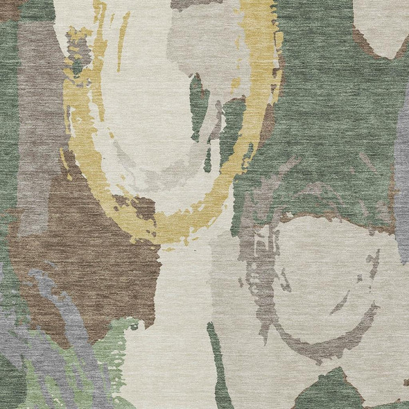 10' X 14' Green And Denim Blue Abstract Washable Indoor Outdoor Area Rug