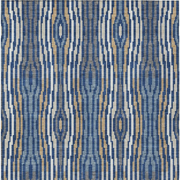 8' X 10' Blue And Denim Blue Abstract Washable Indoor Outdoor Area Rug